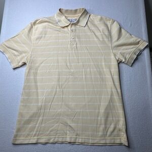 Boca Classics Mens XL Polo Shirt Yellow White Striped Ribbed Knit Short Sleeve